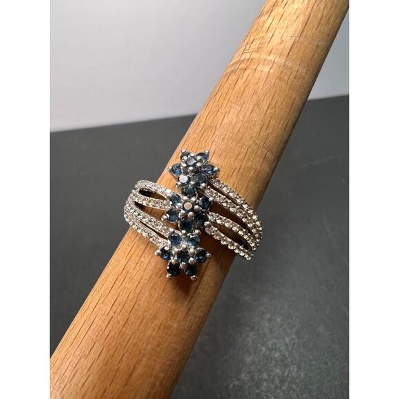 Blue tourmaline and zircon bypass ring in sterling silver size 9 - Picture 3 of 11